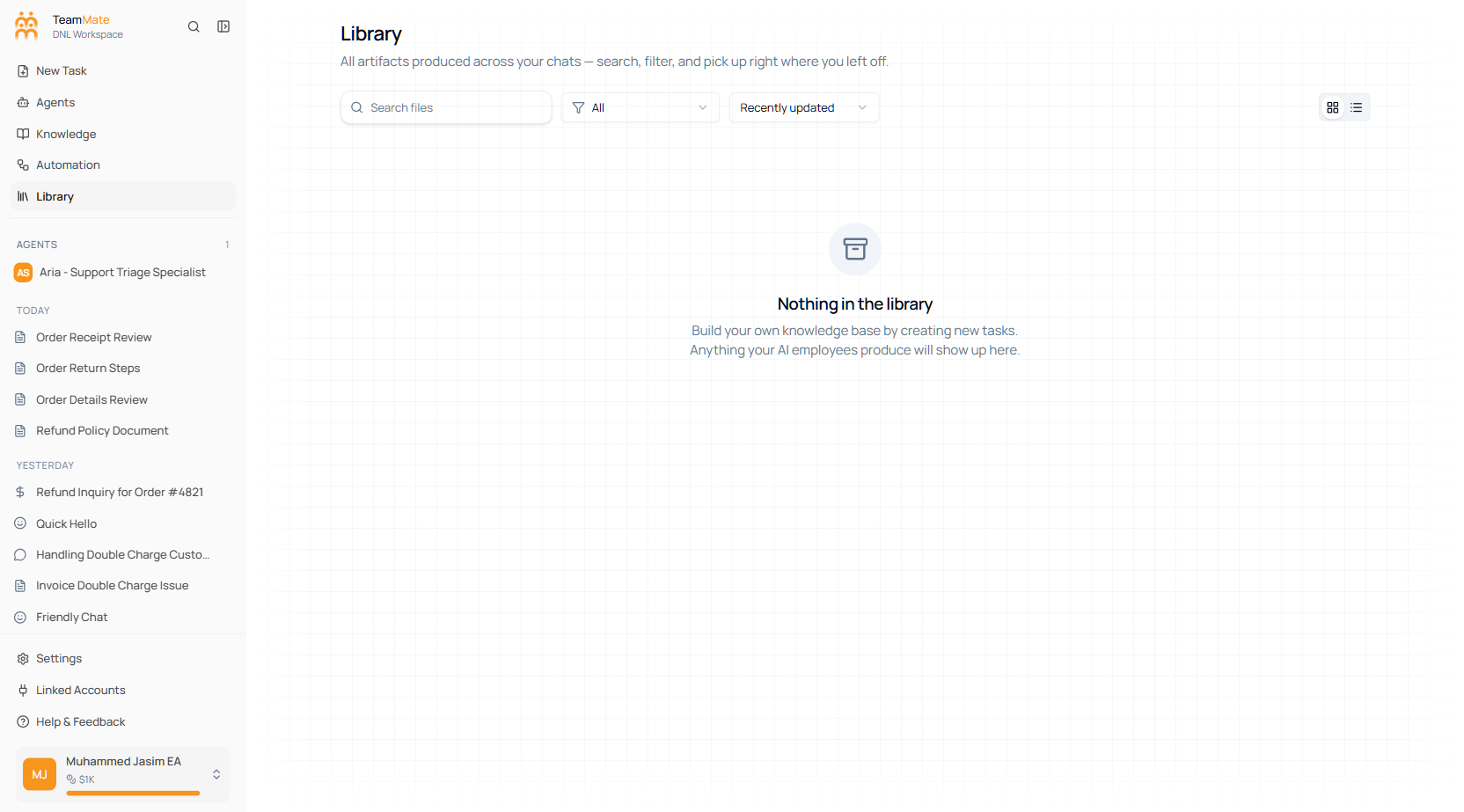 The Library artifact browser in TeamMate